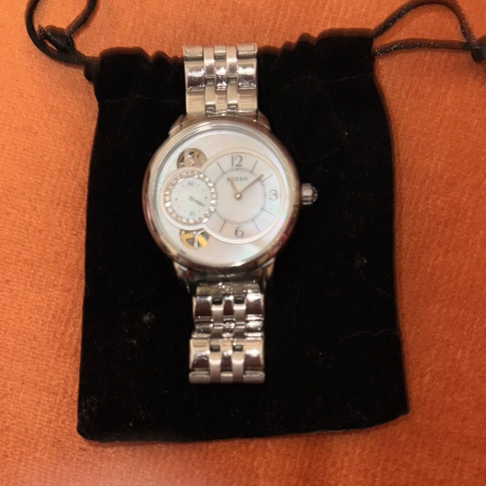 🩶🖇️🪙🦕🦖Fossil Silver Watch with Dual White Dials